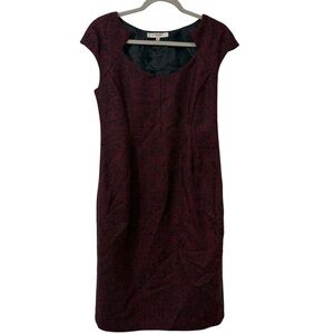 L.K. Bennet London wool mohair tweed sheath dress burgundy US 10 workwear